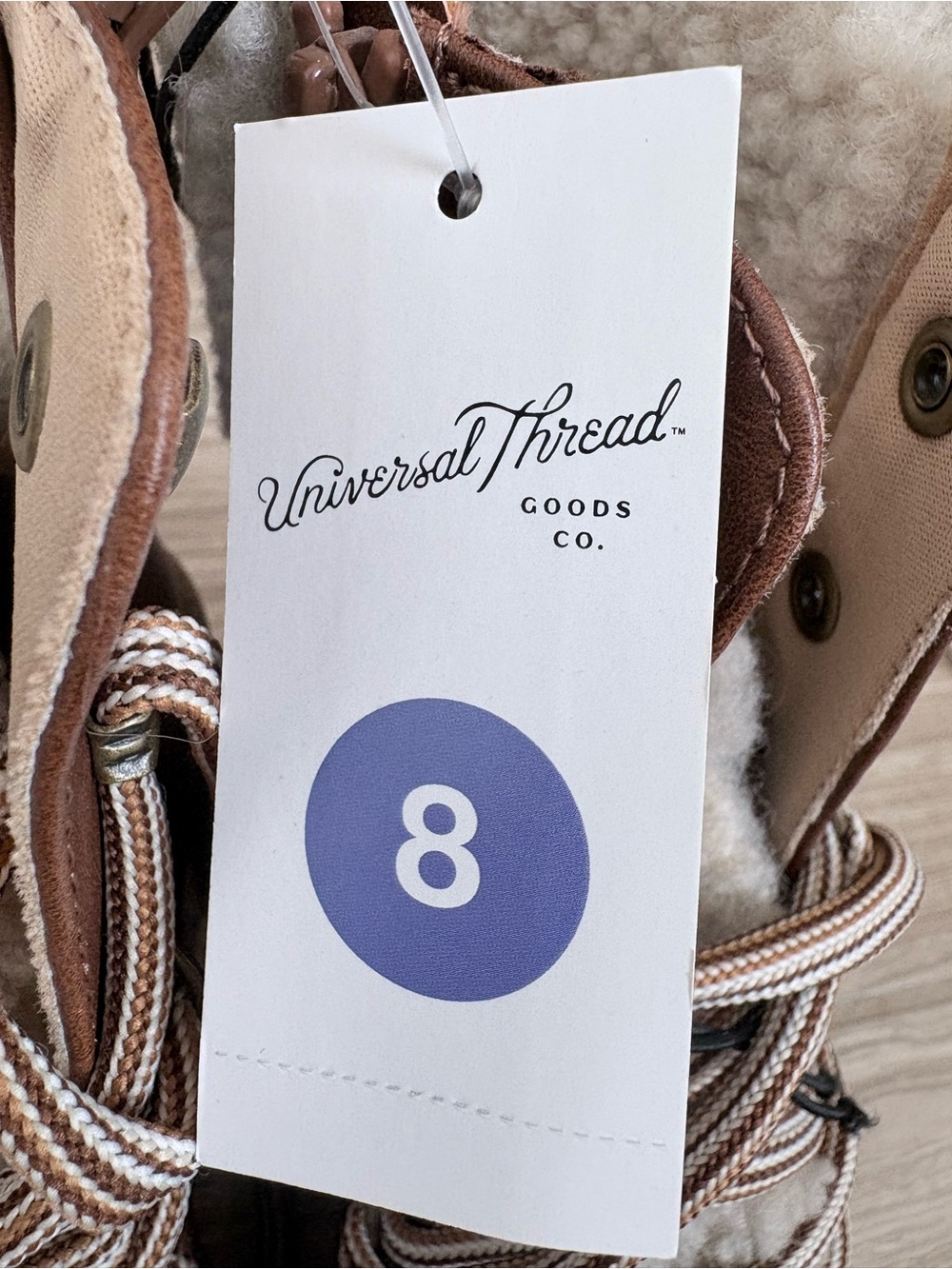 NWT Universal Thread Aubrie Chunky Heel Sherpa Combat Boots Cognac Brown Size 8 - Picture 5 of 12